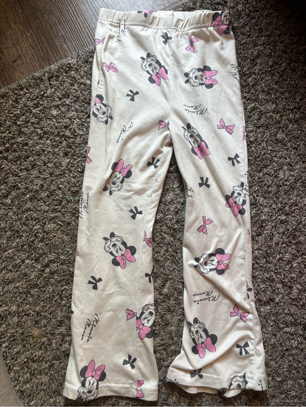Disney Cream Pajama Pants with Pink Bow Minnie Print